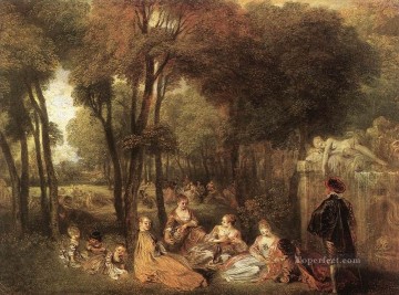  Watteau Oil Painting - Les Champs Elysees Jean Antoine Watteau